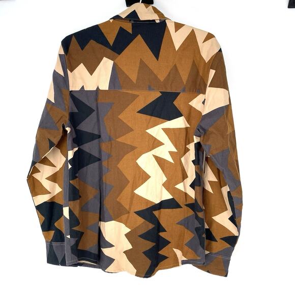 Jordan Essentials Long Sleve Button Down Flannel Geometric Brown Men's Size S - Picture 2 of 8